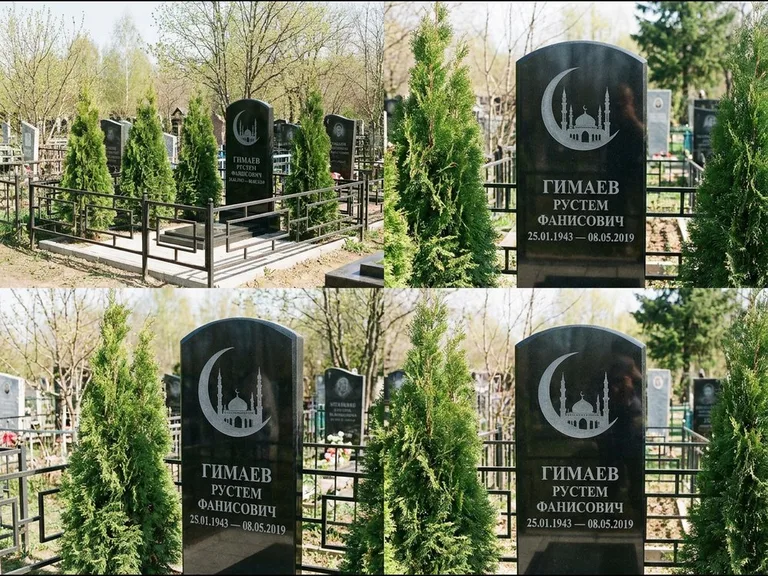 Памятник с гравировкой полумесяца — гравировка полумесяца над силуэтом мечети, работа «Гимаев» в Кемерово