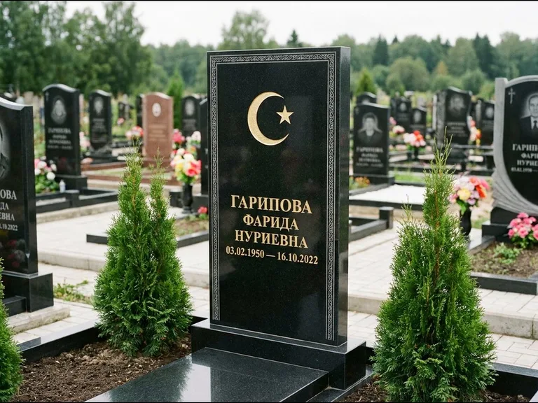 Памятник с гравировкой полумесяца — гравировка полумесяца, работа «Гарипова» в Кемерово