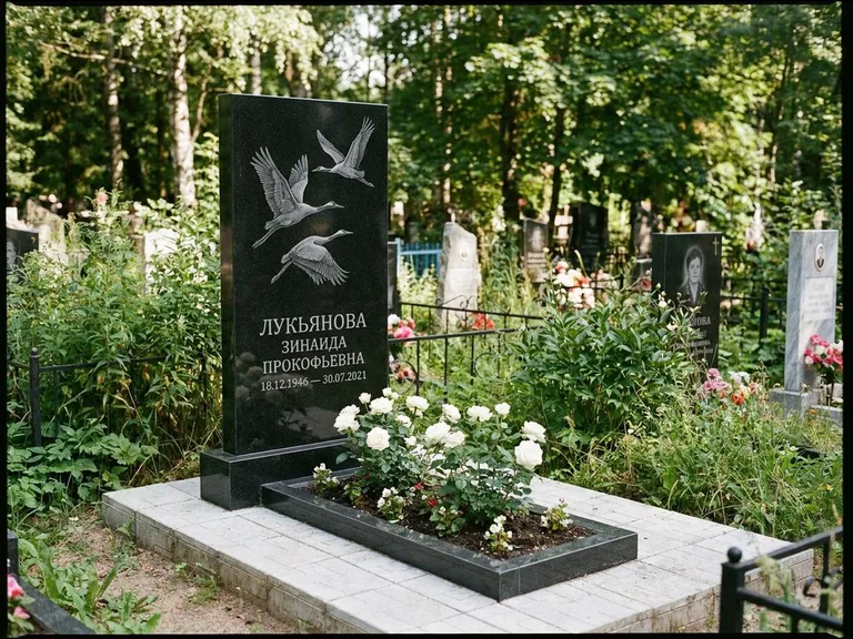 Памятник с гравировкой журавлей — гравировка журавлей, работа «Лукьянова» в Кемерово