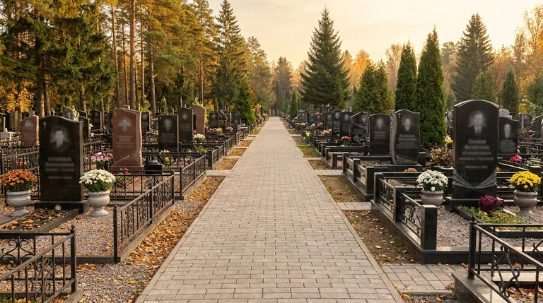 Гранитный памятник на Александровском кладбище в посёлке Александровская под Санкт-Петербургом
