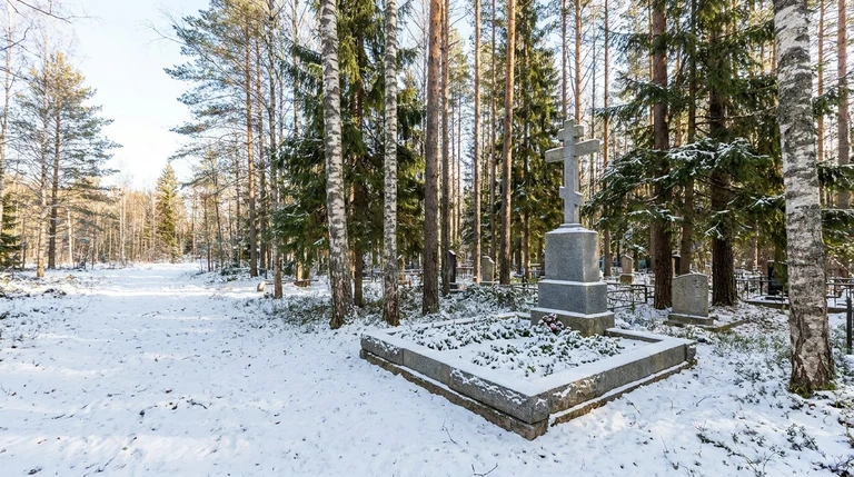 Гранитный памятник на семейном участке Черкизовского кладбища в Пушкино