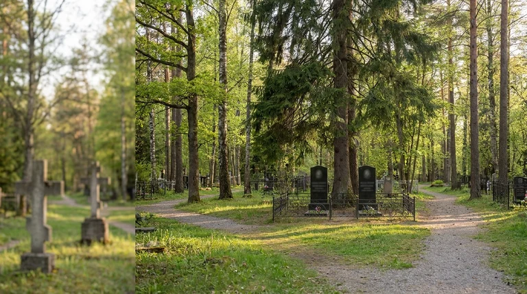 Гранитный памятник на участке Химкинского кладбища в Москве