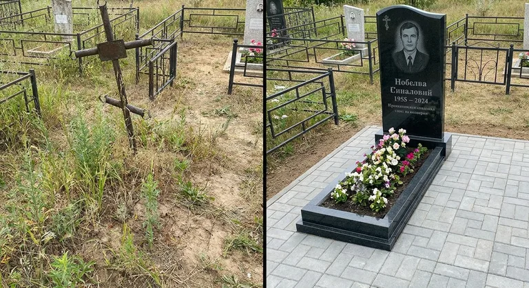 Памятник под ключ: запущенная могила до и ухоженный мемориал после в Кемерово
