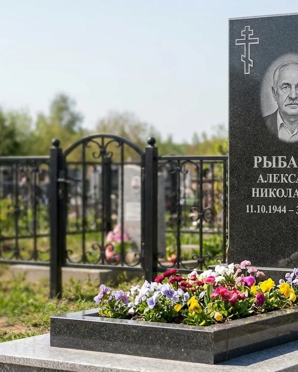 Двойной памятник под ключ с ярким цветником в Кемерово