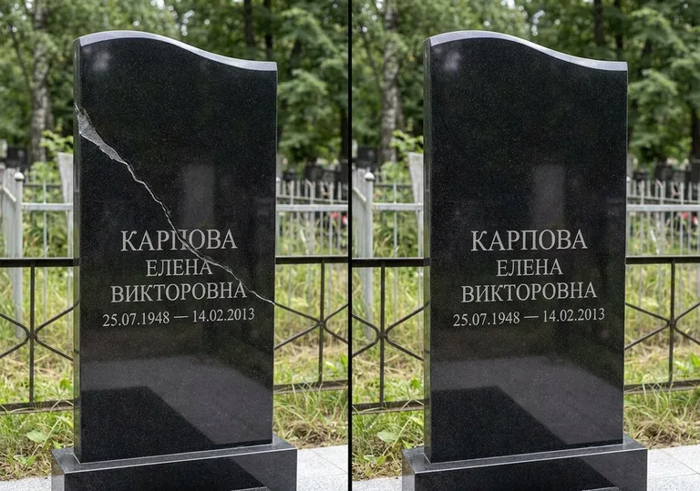 Заделка трещины на чёрном граните: до и после в Кемерово