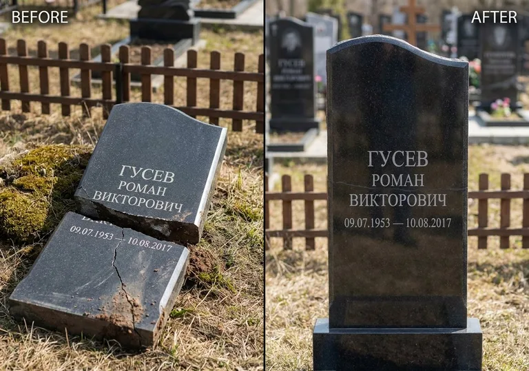 Склейка расколотого памятника: до и после в Кемерово