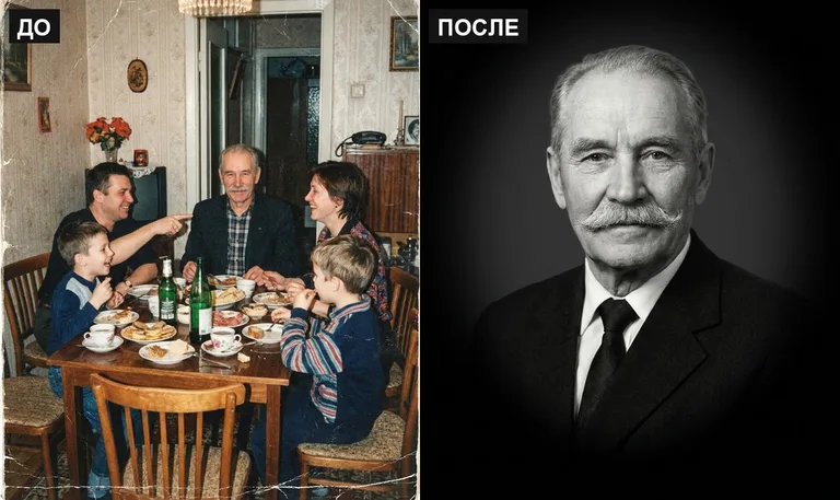 Ретушь фото на памятник — выделение из группового: до и после в Кемерово