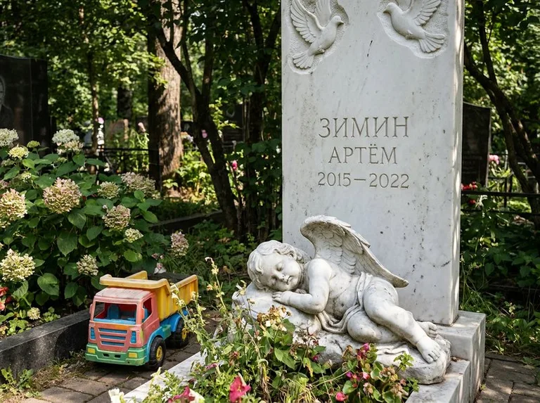 Спящий ангелочек на детском памятнике в Кемерово