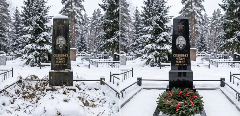Уборка старого памятника до и после в Кемерово
