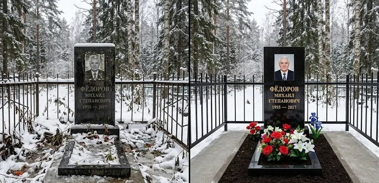 Диптих №20: тротуарная плитка вокруг памятника отмыта аппаратом высокого давления в Кемерово