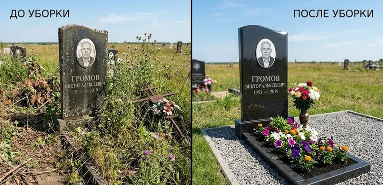 Уборка участка с обелиском до и после в Кемерово
