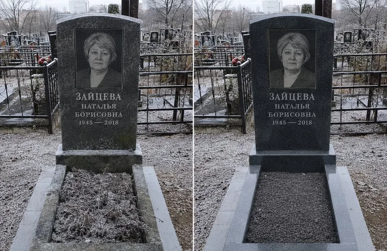 Диптих №10: белый мрамор — убраны жёлтые подтёки, восстановлена белизна стелы в Кемерово