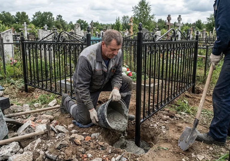Установка ограды бетонированием ножек в грунт в Кемерово
