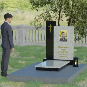 Вертикальный комбинированный памятник с крестом - П006