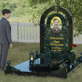 Вертикальный комбинированный памятник с крестом - П031