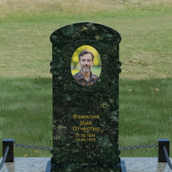 Мемориальная композиция с резной овальной нишей, гранит Балтик грин