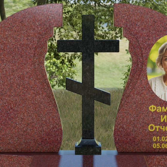 Православный гранитный памятник с восьмиконечным крестом, гранит Лезниковский