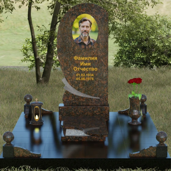 Гранитный памятник «Волна» с изгибом, гранит Дымовский, вид 2