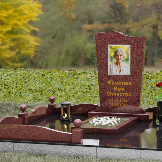 Гранитный мемориал с волнообразным верхом и цоколем, гранит Лезниковский, вид 4
