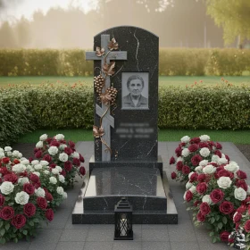 Гранитный вертикальный памятник с крестом для мемориала - ПН086