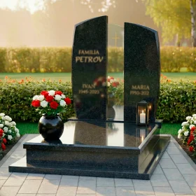 Элитный католический памятник гранит и стекло с крестом для двоих - ПН237