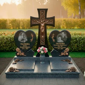 Элитный православный памятник гранит и металл с крестом для двоих - ПН248