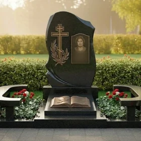 Православный вертикальный гранитный памятник с крестом - ПН378