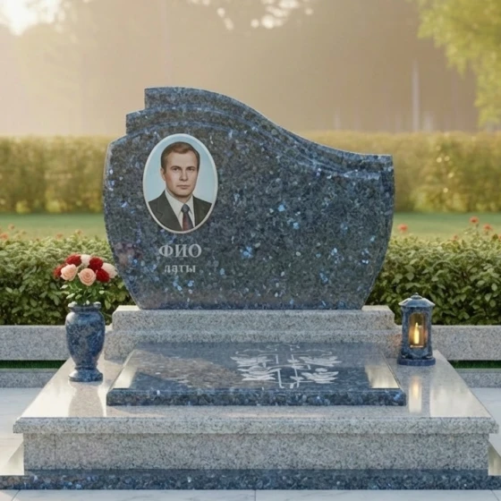 Элитный гранитный памятник-книга с крестом, гранит Блю Перл