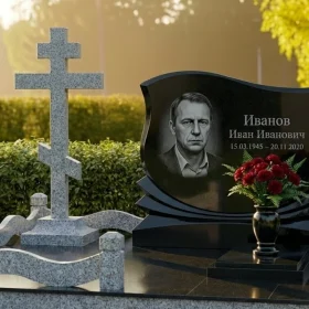 Элитный православный гранитный памятник с крестом - ПН476