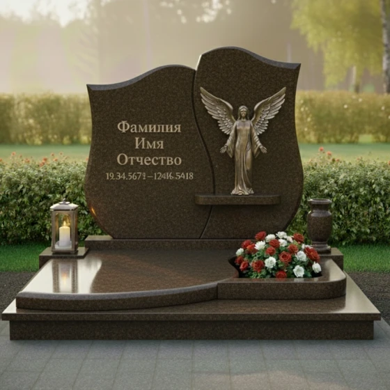 Комбинированный памятник со статуей ангела и цветником, гранит Дымовский