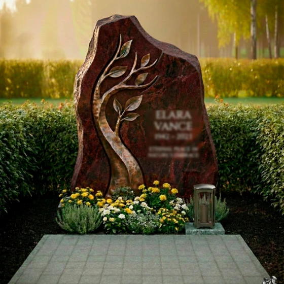 Гранитный памятник с Древом Жизни (металл), гранит амфиболит