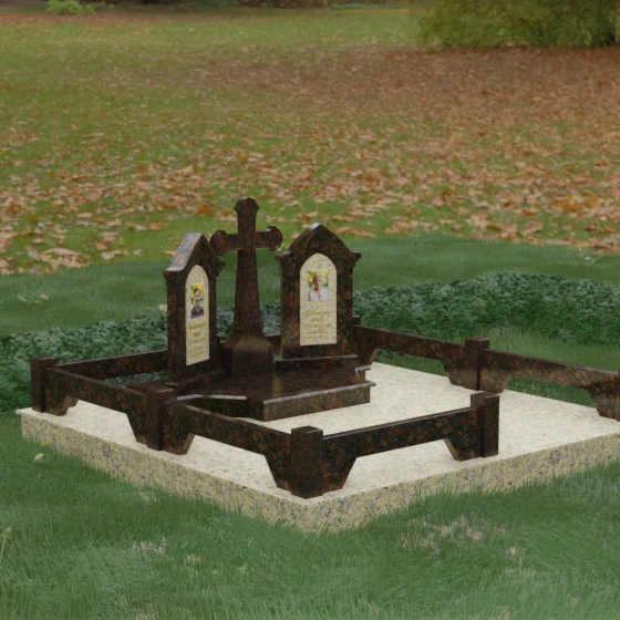 Семейный памятник с арками и православным крестом, гранит Дымовский