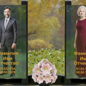 Вертикальный памятник гранит/стекло для двоих - П253