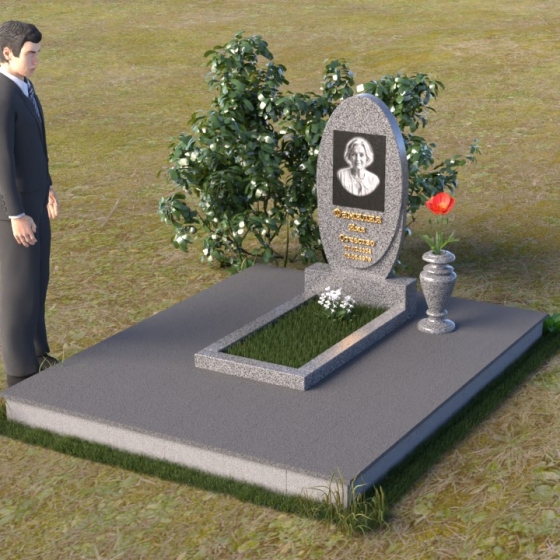 Овальный гранитный памятник с мягкими линиями