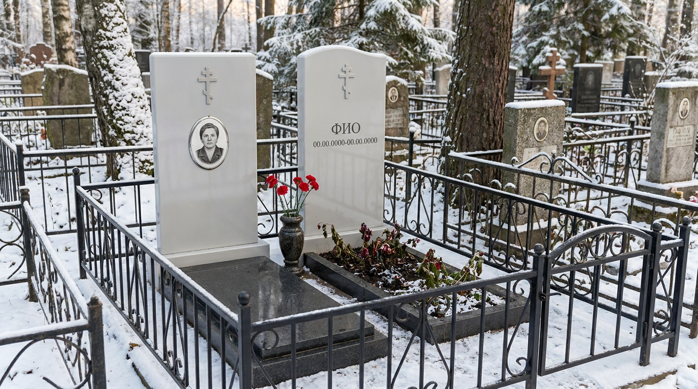 Пример дизайна: Памятник из полимера с арочным верхом с крестом на двоих