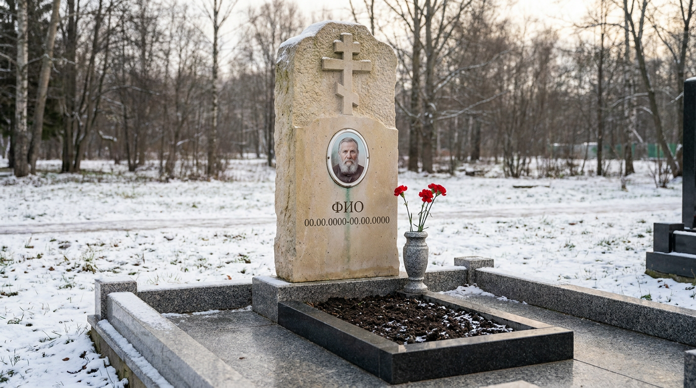 Пример дизайна: Памятник из светлого известняка из цельной глыбы с крестом