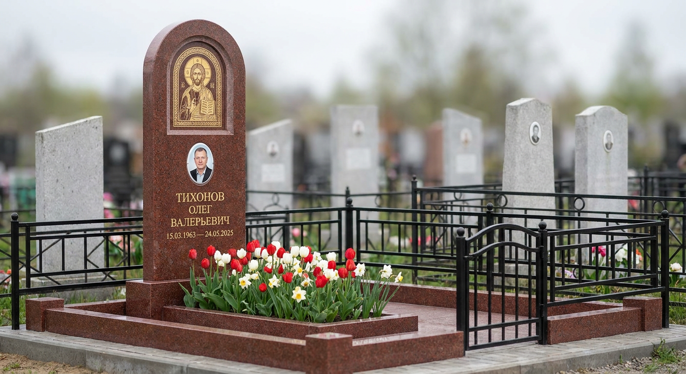 Пример дизайна: Памятник с иконой Христа из лезниковского гранита