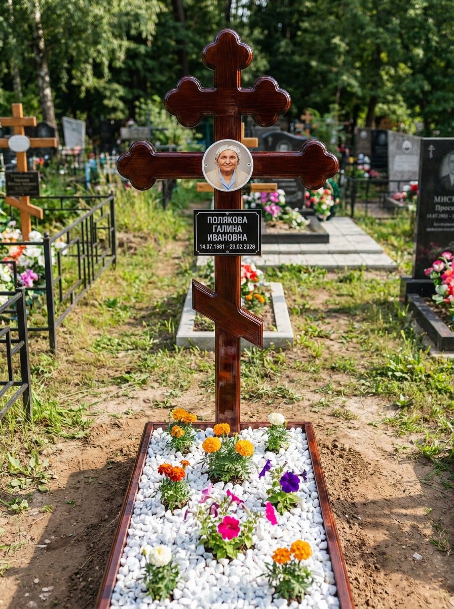 Портрет на памятнике в Кемерово — Цветной портрет на овале 130×180 мм — на деревянный крест